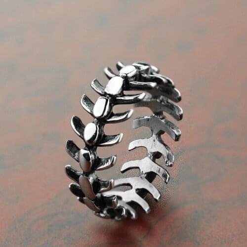 2019 Cool 316L Stainless Steel ring Vintage Mens Fish Bone Ring