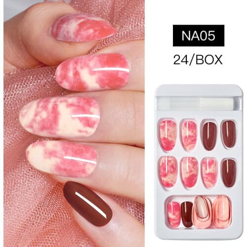 Marble French Ballerina Coffin False Nails Gradient natural Manicure Press on Fake Nails Tips Daily Office Finger Wear