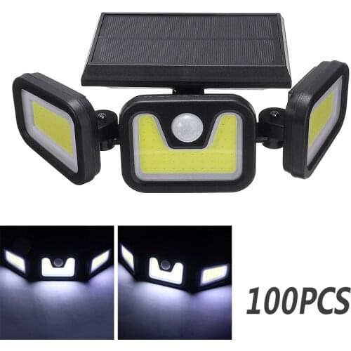 Three-cap Solar Wall Light 100 LED Solar Wall Spotlight Outdoor Wall Flood Light with Motion Detector For Street Path Courtyard