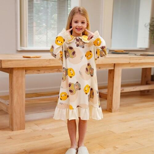 Children Nightgowns Night Sleeping Dress For Girls Cute Cartoon Sleepwear 3-14 Years Kids Long Sleeve Bathrobe Home Clothes