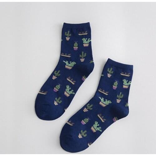 1 Pair New Autumn Cute Cotton Socks Ladies High Quality Cartoon Cactus Pattern Girls Wearing Socks 5 Colors One Size