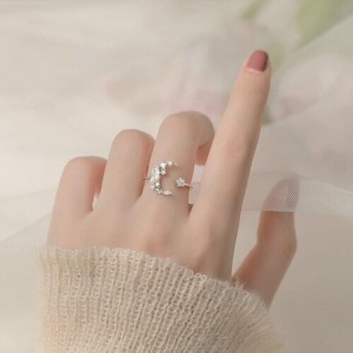 Luckydays Original Shiny Star Moon Inlaid Zircon Rings Manual Imitation Pearl Adjustable Ring For Women Girl Fashion Jewelry