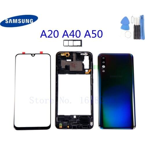 Original Full Housing Case Battery Back Cover Front Screen Glass Middle Frame For Samsung Galaxy A20 A40 A50 2019 Complete Parts