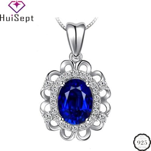HuiSept Elegant Silver 925 Jewelry Necklace Oval Shape Sapphire Gemstone Pendant for Female Wedding Promise Party Gift Wholesale
