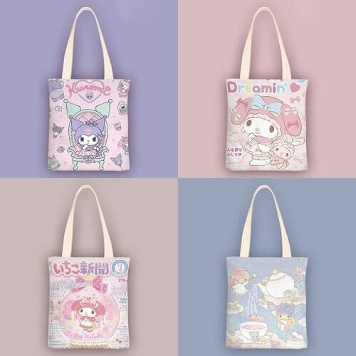 38Cm Kawaii Kuromi Sanrio Plush My Melody Cinnamoroll Hellow Kittys Plushie Cute Doll Canvas Bag Plush Toy For Girl Birthday Gif