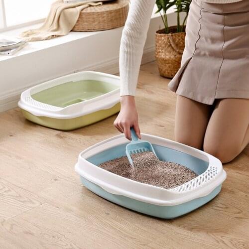 PP Semi-Enclosed Anti Splash Pet Cat Bedpan Litter Box Cat Tray Sand Box Cage Dog Litter Box with Scoop Easy to Clean Cat Litter