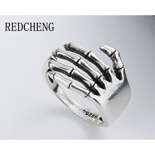 REDCHENG 925 Sterling Silver Palm Rings for Women INS Fashion Punk Hiphop Rock Five Fingers Shape Engagement Fine Jewelry Gifts