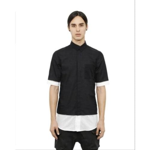 S-6xl Spring And Summer New Mens Casual Half-sleeved Shirts Slim Black And White Stitching Shirts For Men And Women Shirts