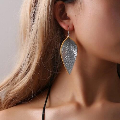 New fashion Creative earrings simple leaves water drop PU artificial leather earringsFor Women girl Accessories jewelry
