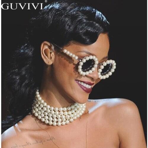 Pearl Round Sunglasses Women Small Frame Oval Vintage Sunglasses Luxury Brand Designer Men Retro Sunglasses Steampunk