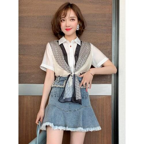 Trendy Beaded Pocket Ruffles with Tassels and Burrs All-match Denim Overskirt Womens Fashion Summer New