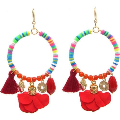 Brincos Boho Soft Pottery Drop Earrings Fashion Earring Jewelry Long Dangle Flower Tassel Earring Charm Jewelry Wedding Earring
