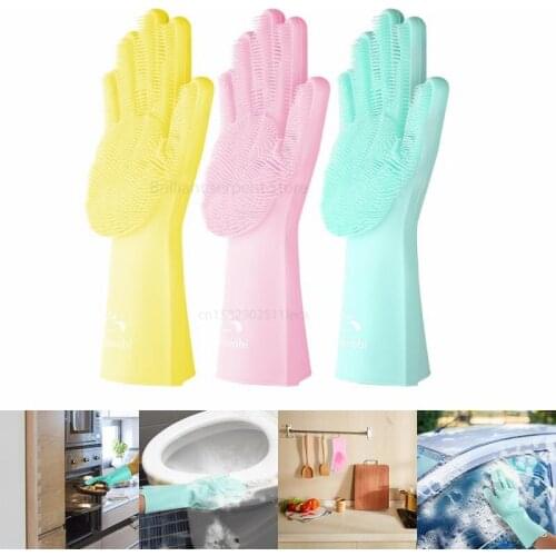 Magic Silicone Dishwashing Gloves Thick Durable Scrubber Rubber Dish Washing Cleaning Gloves Home Kitchen Clean Tools