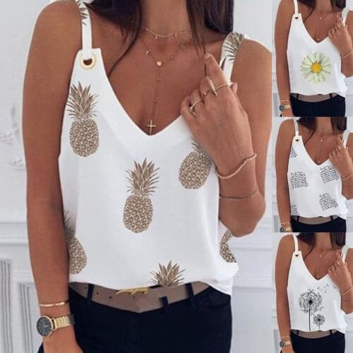 2021 Womens Tank Tops Summer Fashion V Neck Loose Pineapple Printed Camis Vests Oversized S-3Xl Rivet Camisole
