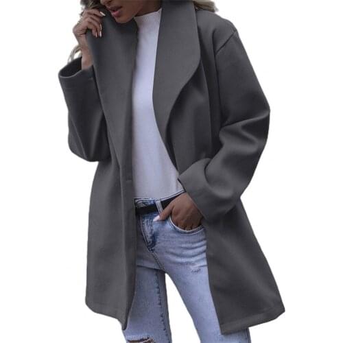 40% Dropshipping!New style women jacket solid color long-sleeved loose coat lapel button everyday wool coat