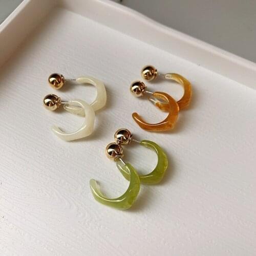 LOVOACC French Fashion Green White Coffee Colour Hoop Earrings for Women Ladies C Shape Geometric Round Earrings Accessories