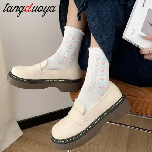 Women British Style Oxford Shoes 2021 autumn Female Classic Platform Student Black beige Leather Vintage students Shoes Shoes