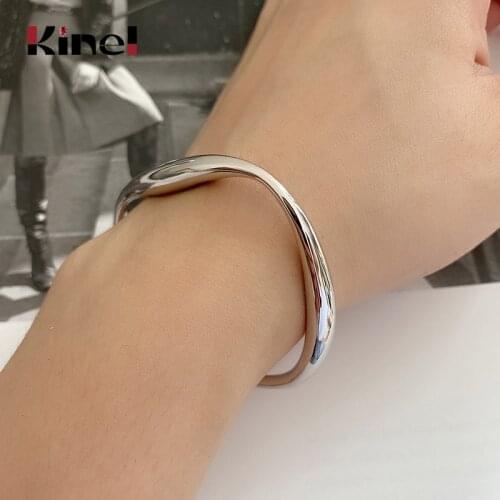 Kinel 925 Sterling Silver New Fashion Irregular Solid Bracelets Bangles for Women Adjustable Handmade Silver Jewelry Gifts