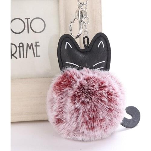 Women Fluffy Cat Pompom Bunny Keychain Llavero Pom Pom Key Chain Faux Fur Ball Bag Chaveiro Sleutelhanger Pompon Porte Clef