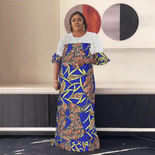 Plus Size Robe Boubou Africain Femme 2021 African Lace Wax Dress Woman Outfits Dashiki Diamond Bazin Riche African Clothes