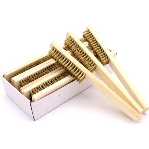 1pcs Wood Handle Brass Wire Copper Brush for Industrial Devices Surface/Inner Polishing Grinding Cleaning 6x16 Row Hand Tool