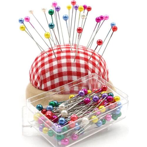 100pcs Mix Colors Round Pearl Head Dressmaking Pins Needles Stitch DIY Craft Wedding Corsage Sewing Positioning Box Sewing Tools