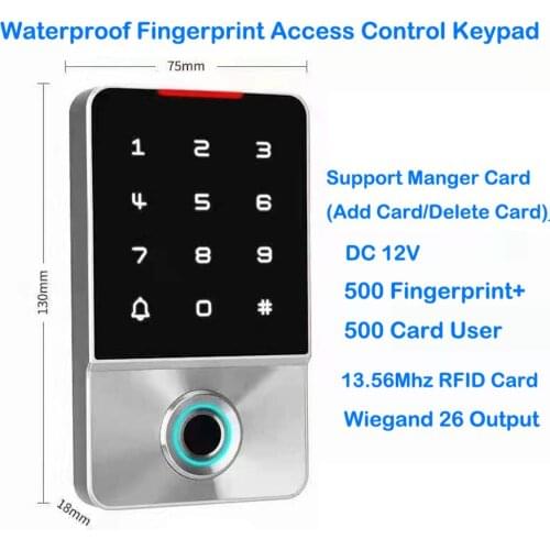 1000 User 13.56Mhz RFID Fingerprint Access Controller IP68 Waterproof Access Control Smart Lock 500 Fingerprint 500 Card