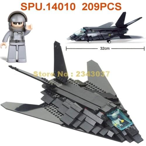 Sluban 0108 209pcs Military Black F117 Invisible Bomber Plane Fighter Building Block Toy