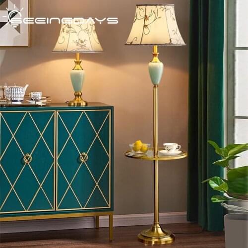 40x156cm Green Ceramic Remote Control Floor Lamp Modern Living Room Bedroom Bedside Lamp American Luxury Ceramic Vertical Lamp