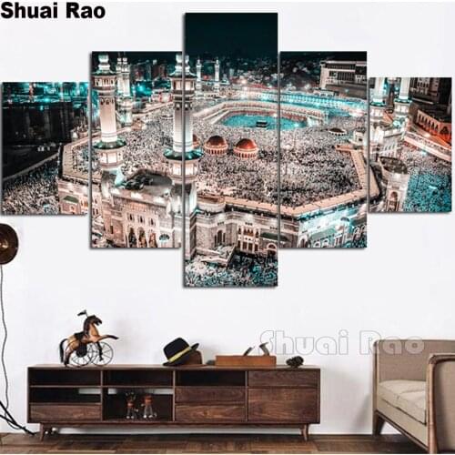 5 Panel Muslim diamond painting Full Square/Round drills 5d embroidery mosaic Islam Pictures For Living Room diamond art,gift