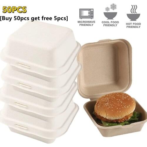 50Pcs Reusable Bento Box Food Containers Eco-Friendly Fruit Hamburger Dessert Cake Bento Box Microwavable Portable Lunch Boxes