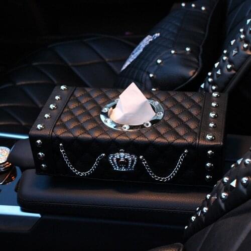 Diamond Car Tissue Box Holder Bling Bling Rheistone Crown Dashboard Tissue Towel Cover Box Paper Case Auto Decor For Women