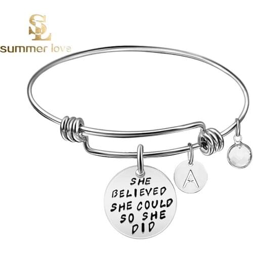 Stainless Steel Expandable Wire Bangles for Women 26 Initial Letter Name Bangle 2020 Cuff Bracelets Inspirational Gifts Jewelry