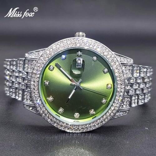 Montre Femme Luxe MISSFOX Bling Diamond Green Watches For Women Female Stainless Steel Elegant Large Watch Dropshipping New In