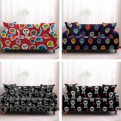 Skull Slipcover Tight Wrap All-inclusive Corner Protector 1/2/3/4 Seater Elastic Stretch Sofa Cover L Sofa Pillow Couch Cover