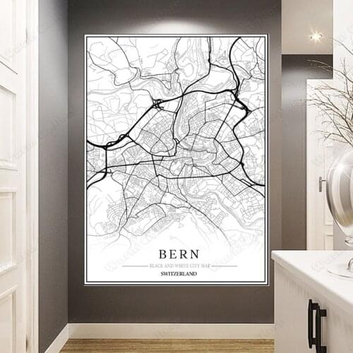 Black and White City Map The Bern City Map Poster HD Print Wall Art Canvas Nordic Landscape Painting For Home Decor