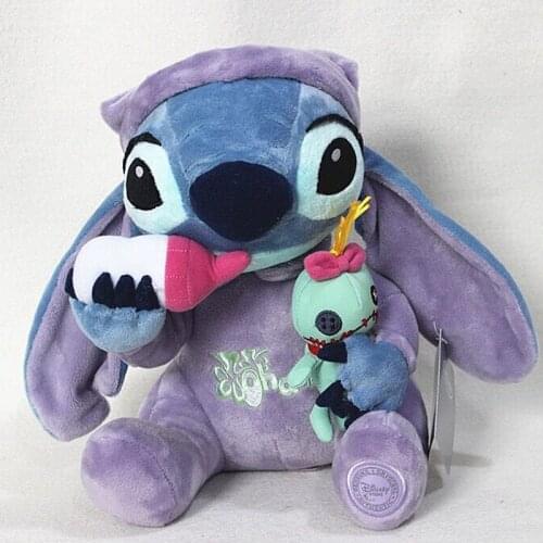 Disney Lilo & Stitch 28cm Sitting Holding Baby Bottle Stitch Soft Stuffed Cotton Dolls Plush Peluche Toys For Kids Gifts