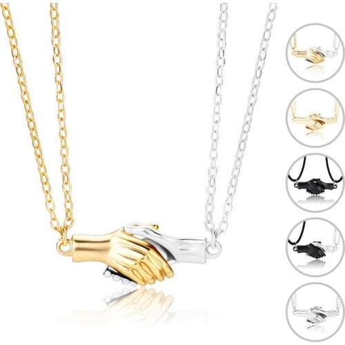 HIYONG 2021 New 2pcs Hold Hands Magnetic Necklace Attraction Double Hand Pendant Couple Necklaces Fashion Lover Friends Jewekry