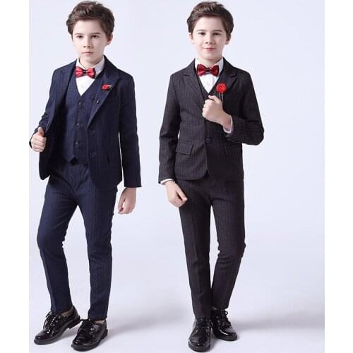 Spring Autumn Children Formal Dress Suit Set Flower Boys Handsome Wedding Party Performance Costume Kids Blazer Vest Pants 3pcs