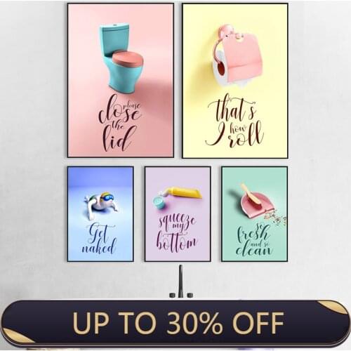 Colorful Toilet Paper Toothpaste Broom Wall Art Canvas Painting Nordic Posters And Prints Wall Pictures For Bathroom Home Decor