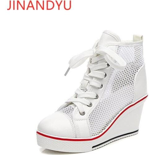 Plus Size Women Shoes Casual Breathable Wedge Sneakers Platform Shoes Woman High Top Sneakers Fashion Pink Boots Women Sandals