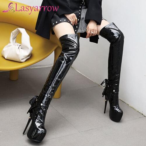 Lasyarrow Sexy High Heels Over Knee Boots Platform Fashion Thigh High Boots Women 2020 Winter Red White Shoes Woman two way wear