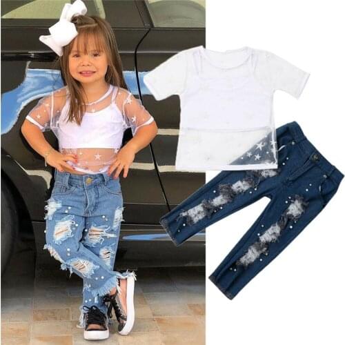 Summer Toddler Girls Clothes Sets Vest Tank Tops+Long Denim Pants Outfits Set Tracksuit