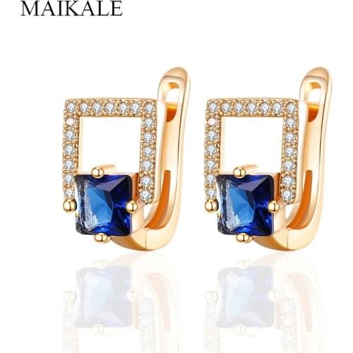 MAIKALE Classic Hollow out Square MultiColor Cubic Zirconia Stud Earrings for Women Jewelry Wedding Party Gifts High Quality