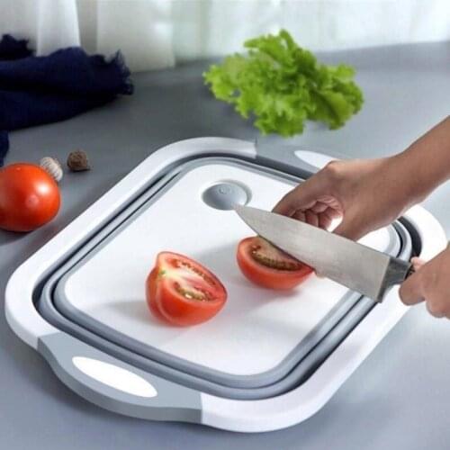 Multifunction 4 IN 1 Folding Cutting Board Fruit Vegetables Wash Basket with Draining Plug Colander Storage Kitchen Accessories