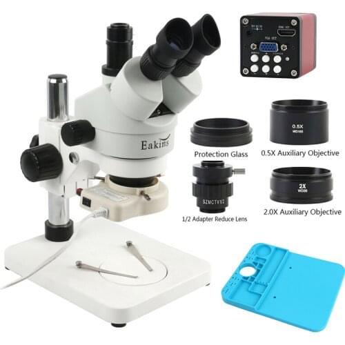 Simul-Focal 3.5X-90X Continuous Zoom Trinocular Stereo Microscope 13MP HDMI VGA Video Camera For PCB SMD Repair