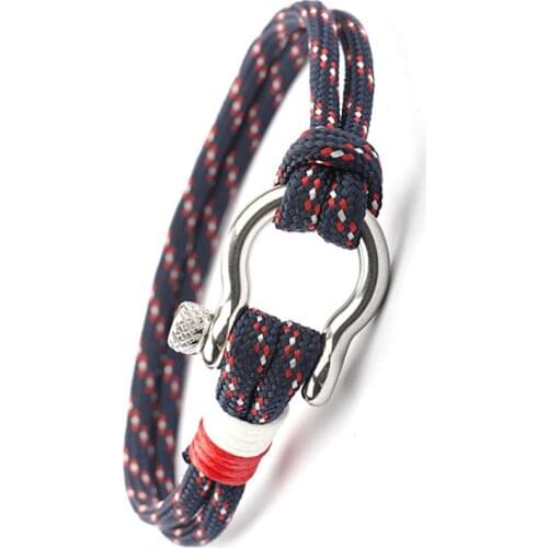 Navy Style Sport Camping Parachute Cord Survival Bracelet Men with Shackle Buckle
