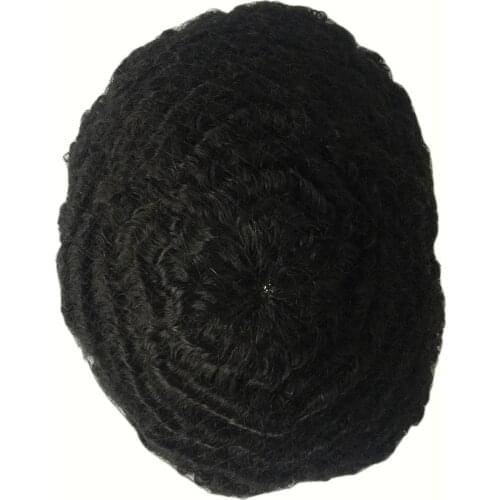 Afro Wig Men Toupee Human Hair Black Men Afro Kinky Curly Wig Replacement Hair System Handmade Hairpieces Indian Remy Hair