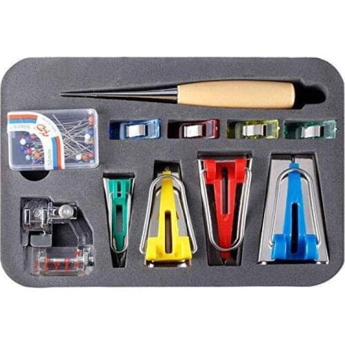 Sewing Accessories Bias Tape Maker Kit Fabric Binding Binder Foot Wooden Awl Clips Pins Household DIY Supplies Quilting Tool Set