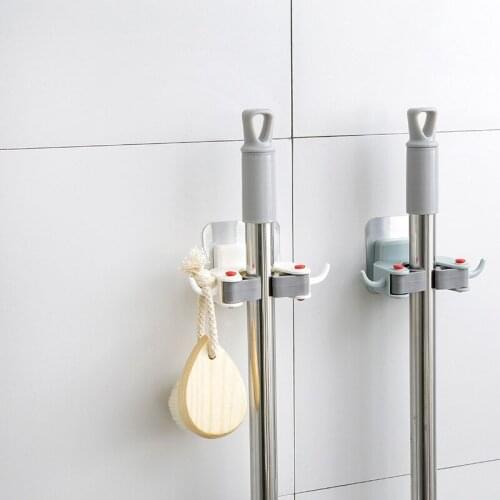 1PC Wall Mounted Mop Rack Bathroom Holder Brush Broom Hanger Storage Shelf Kitchen Tool Shelves Clip Self-adhesive Seamless Hook